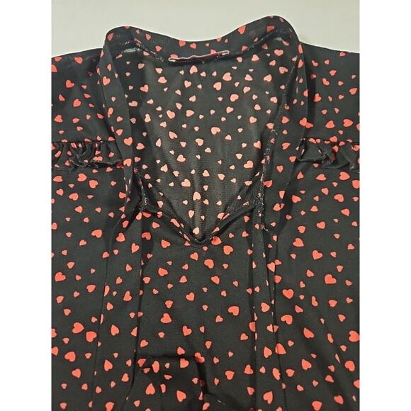 Robins Nest Maternity Size Large Sheer Blouse Black With Red Hearts - Picture 2 of 7